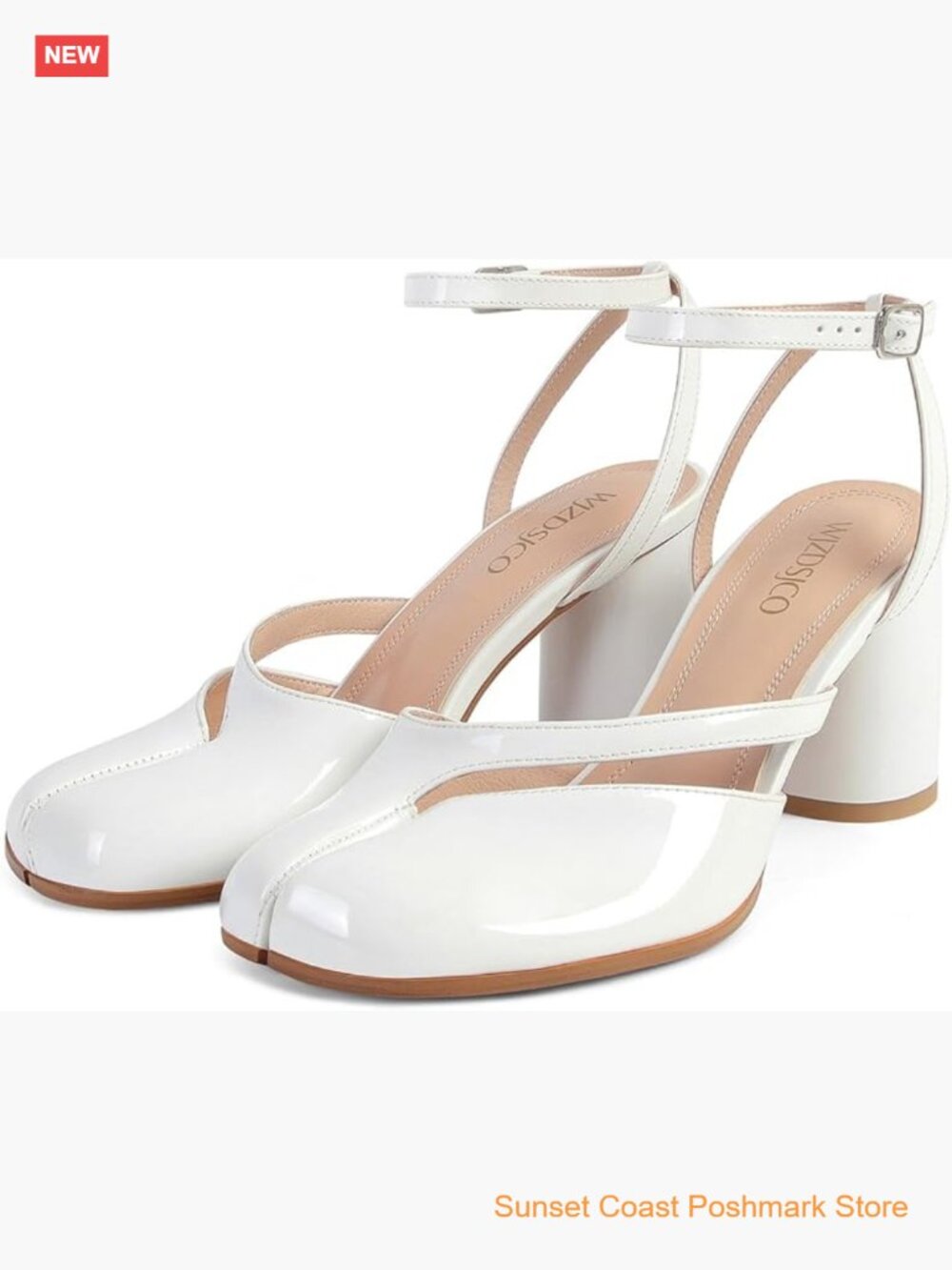 Split Toe Block Heels Pumps with Ankle Strap Slingback Fashion Dress Comfort